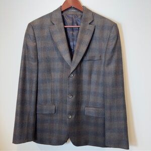Joseph Abboud Men’s Brown Single Breasted Blazer Sport Casual Classic Checked